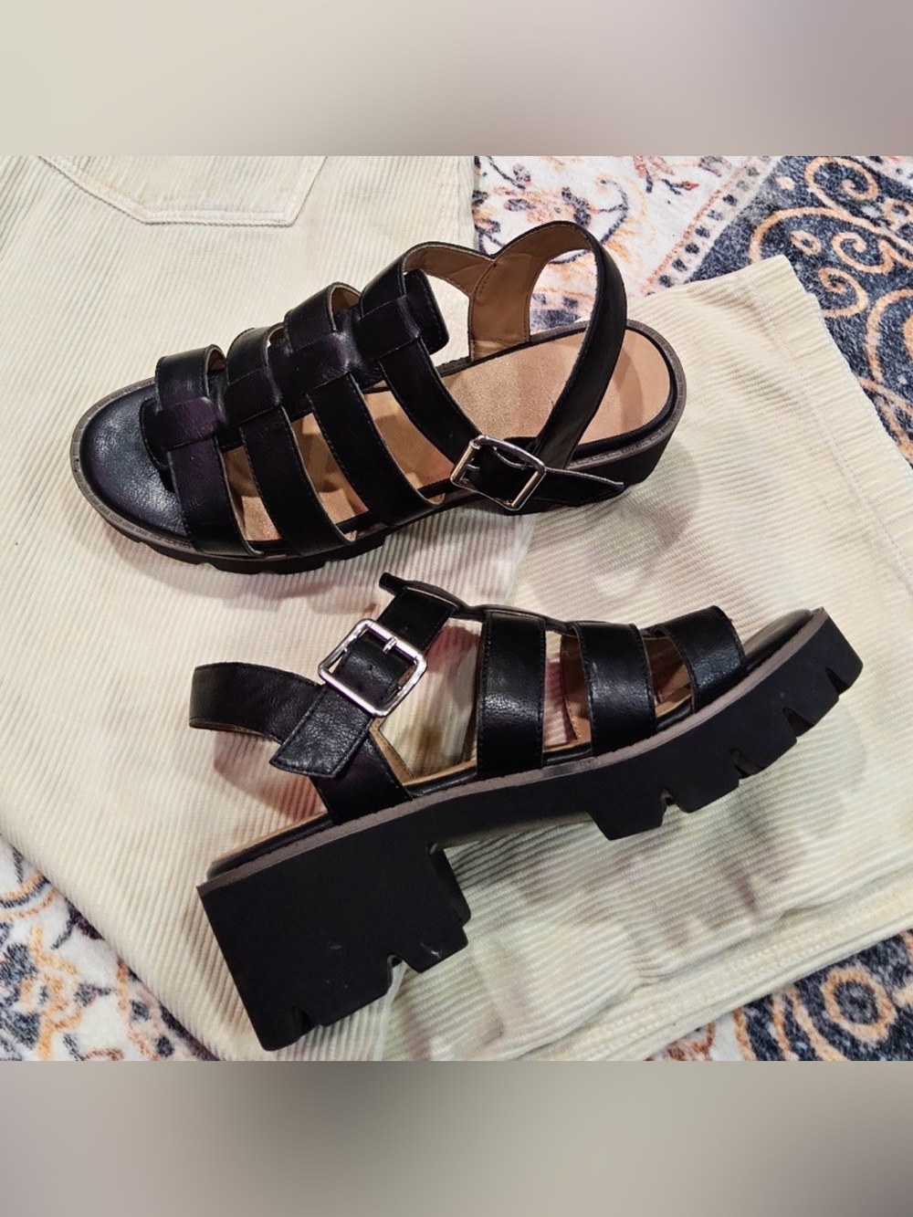 Y2K Black Strappy Platform Sandals - grunge, boho, festival